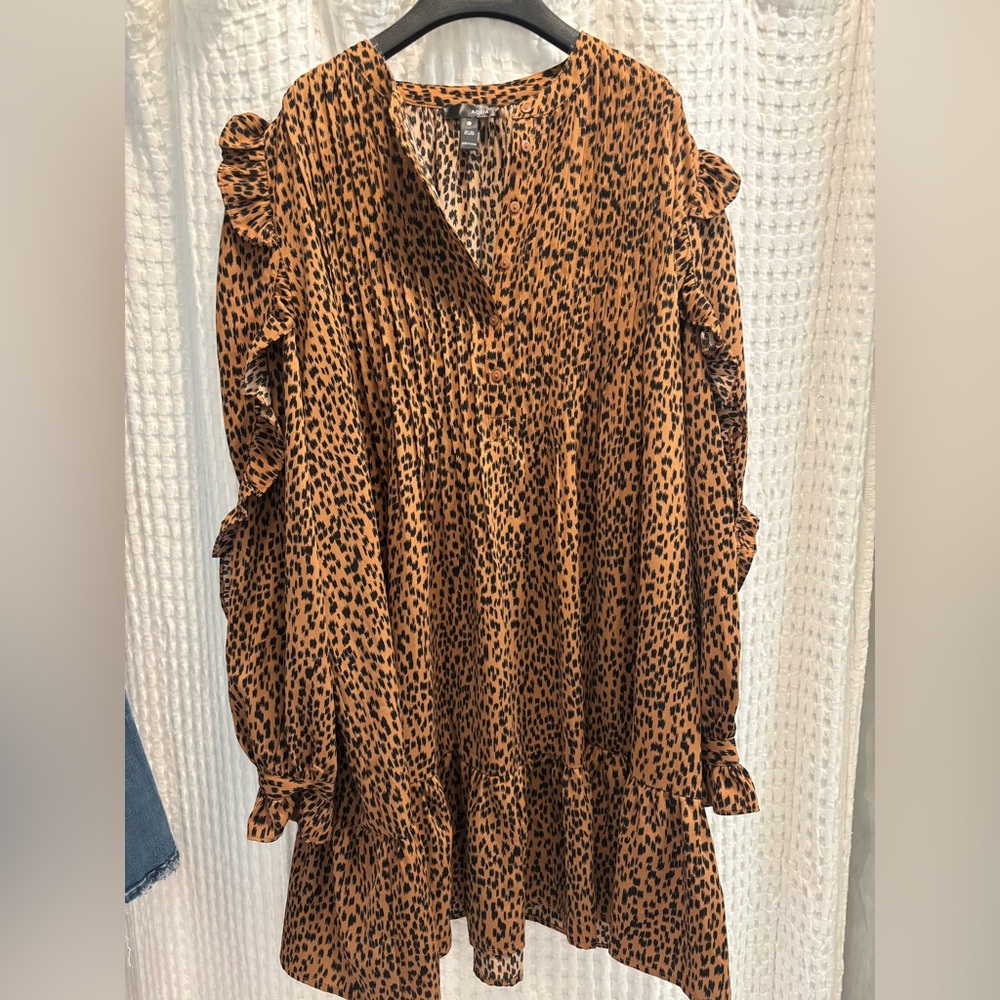 Aqua Leopard Print Long Sleeve Dress